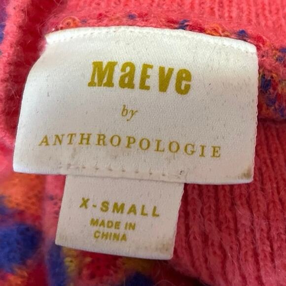 Anthropologie Holly Pink Multicolor Wool Alpaca Animal Print Mock Sweater Top XS - Picture 4 of 5